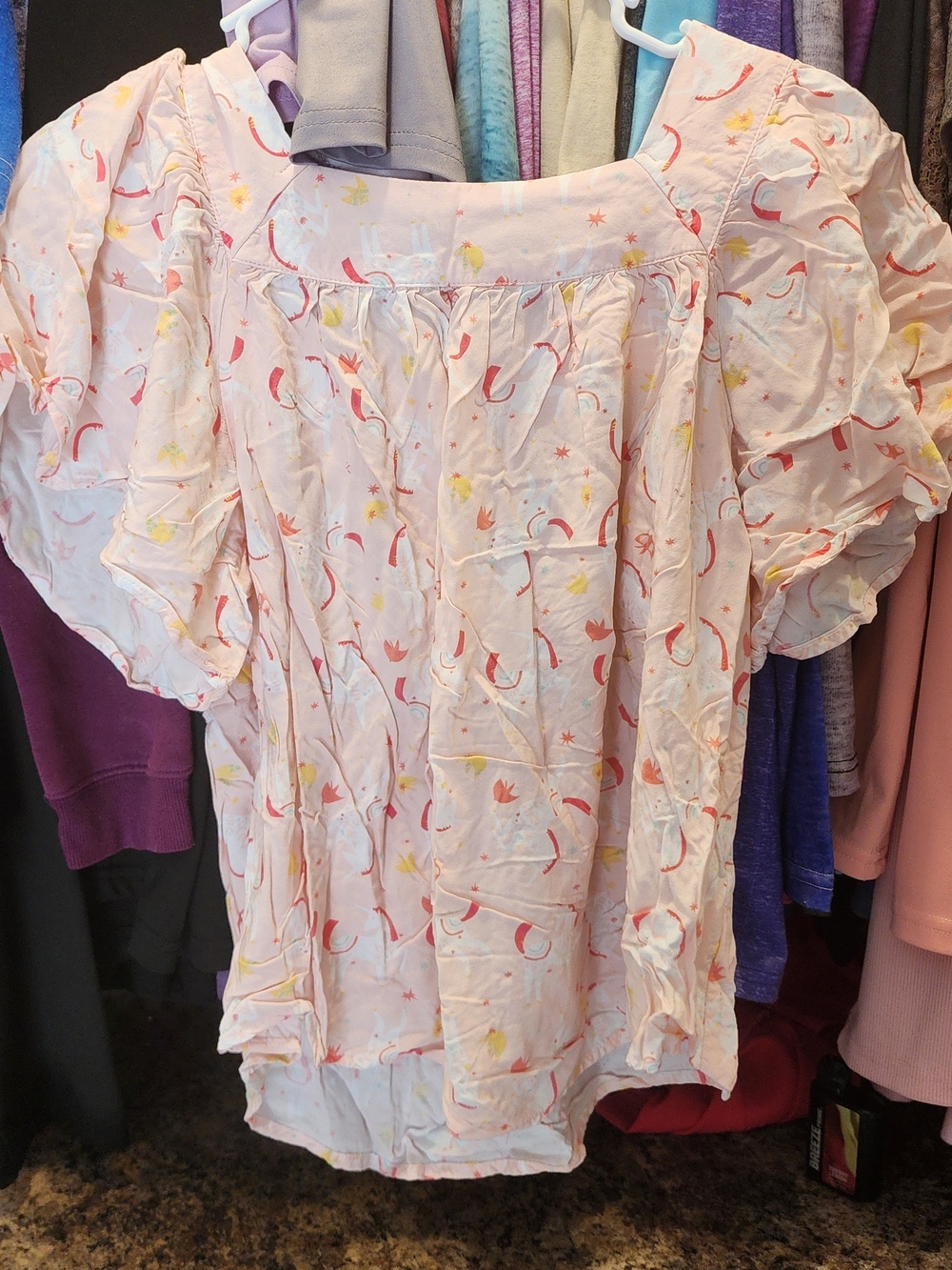 Cat & Jack Light Pink Puff-Sleeve Printed Blouse